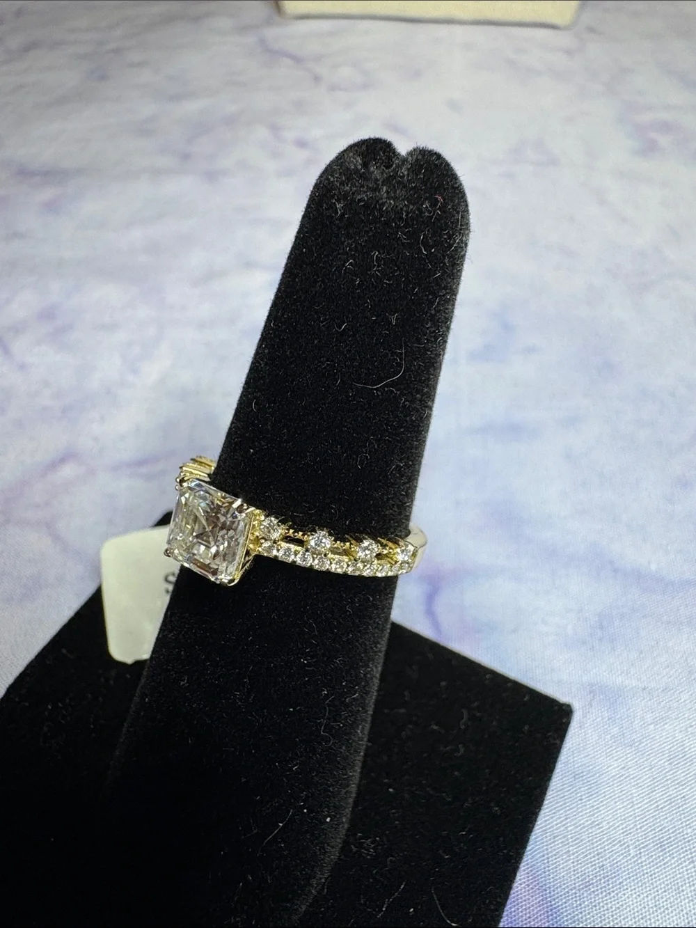 925 Silver Gold-Tone Asscher Cut 1.44 CTW  Moissanite Ring with double band